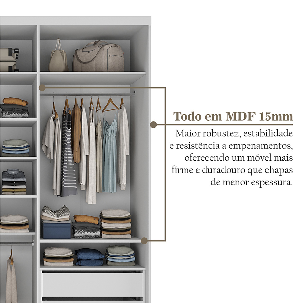 Guarda-Roupa Casal com 1 Espelho Lugano 3 Portas 4 Gavetas Carvalho