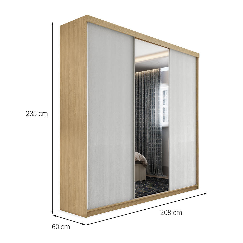 Guarda-Roupa Casal com 1 Espelho Lugano 3 Portas 4 Gavetas Carvalho