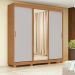 Guarda-Roupa Casal com 1 Espelho Saion com Pés 3 Portas 3 Gavetas Amêndoa e Off White