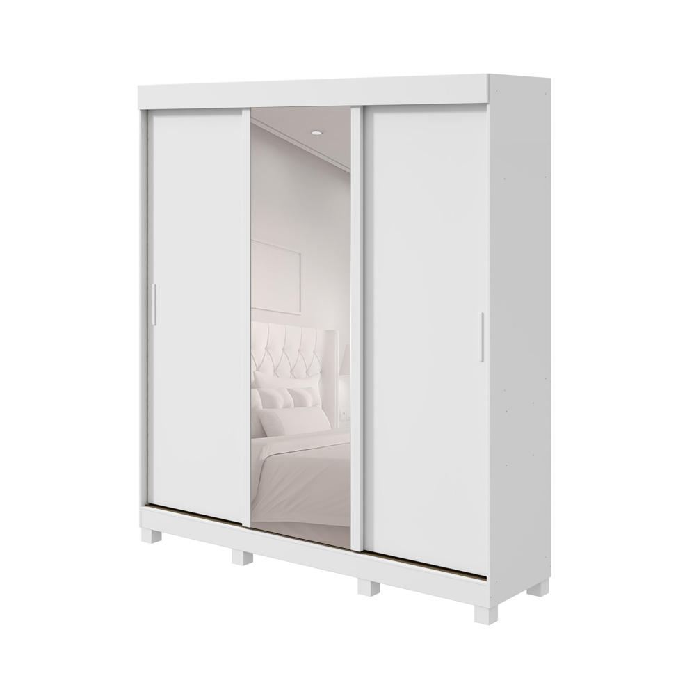 Guarda-Roupa Casal com 1 Espelho Saion com Pés 3 Portas 3 Gavetas Branco