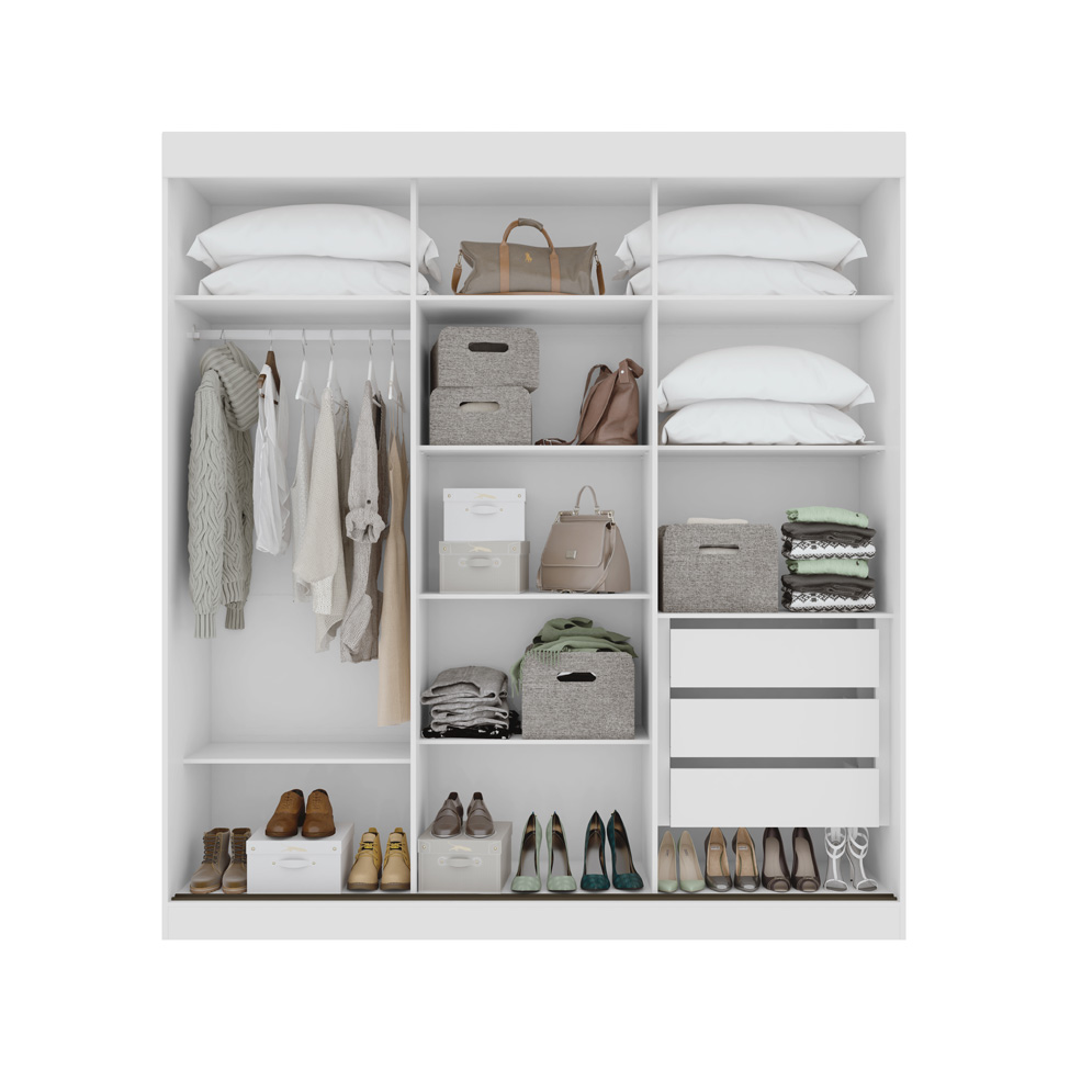 Guarda-Roupa Casal com 1 Espelho Saion com Pés 3 Portas 3 Gavetas Branco