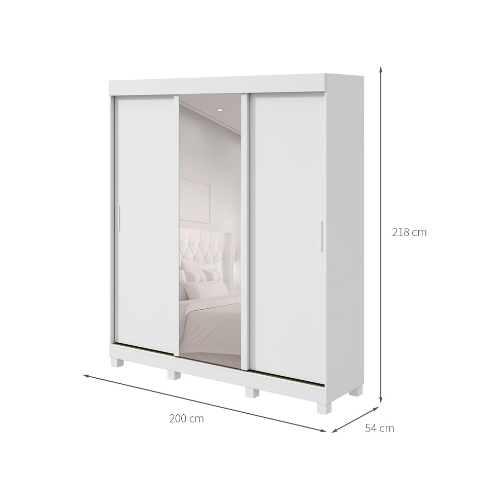 Guarda-Roupa Casal com 1 Espelho Saion com Pés 3 Portas 3 Gavetas Branco