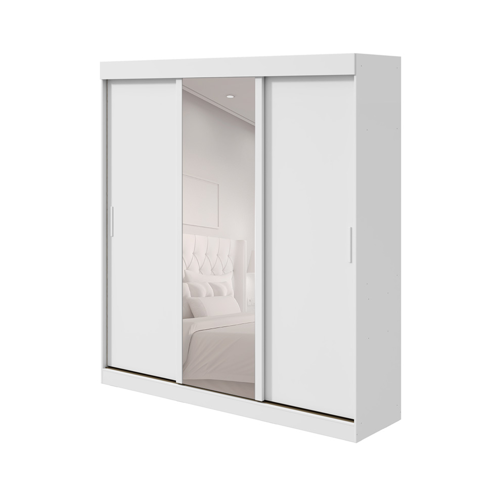 Guarda-Roupa Casal com 1 Espelho Saion sem Pés 3 Portas 3 Gavetas Branco