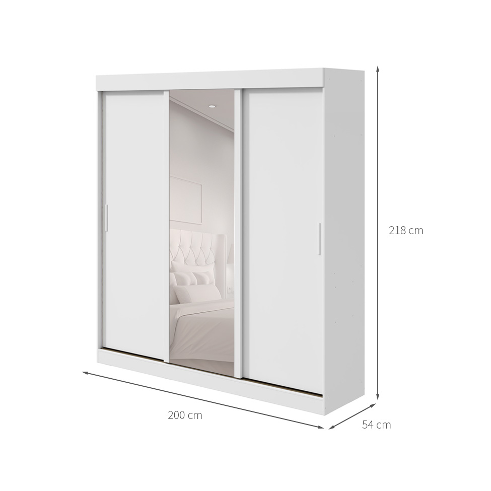 Guarda-Roupa Casal com 1 Espelho Saion sem Pés 3 Portas 3 Gavetas Branco