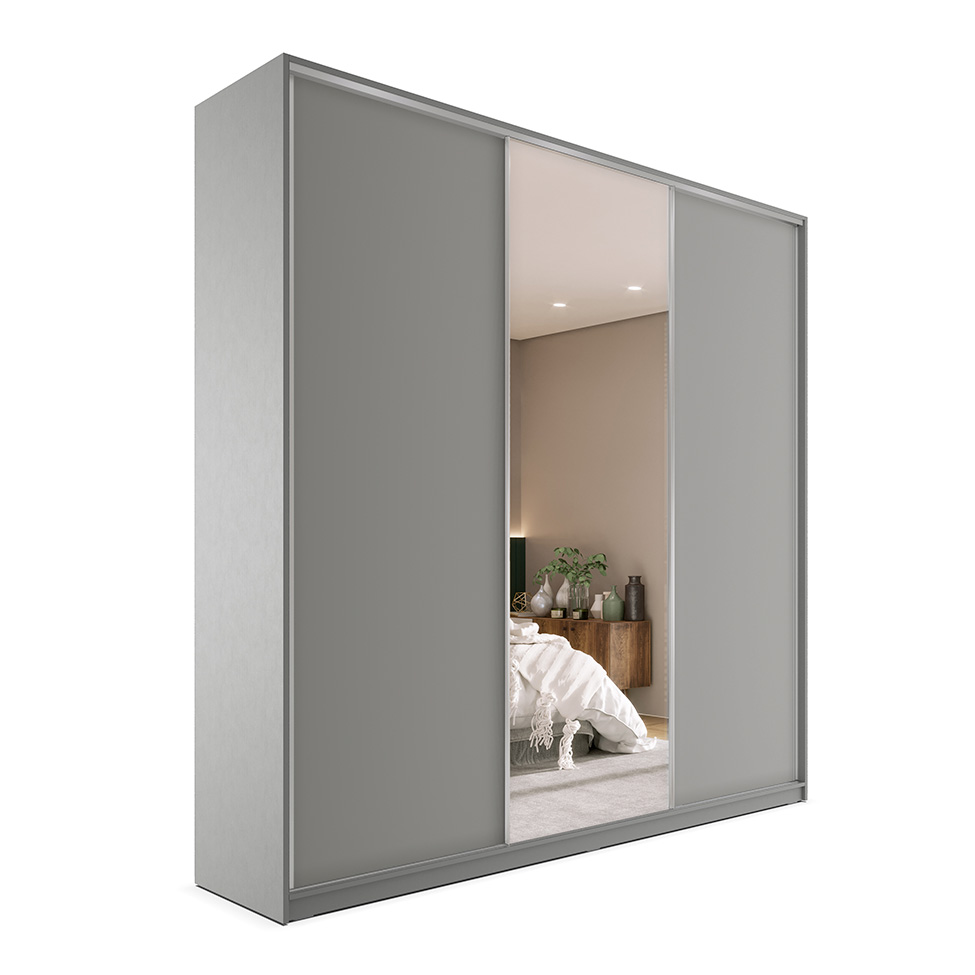 Guarda-Roupa Casal com 1 Espelho Zemartt 100% MDF 3 Portas 3 Gavetas Cinza