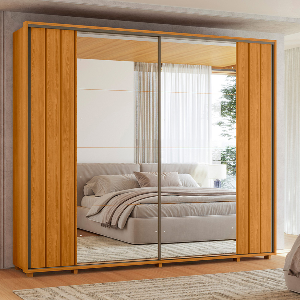 Guarda-Roupa Casal com 2 Espelhos Dali 2 Portas 8 Gavetas Cinamomo