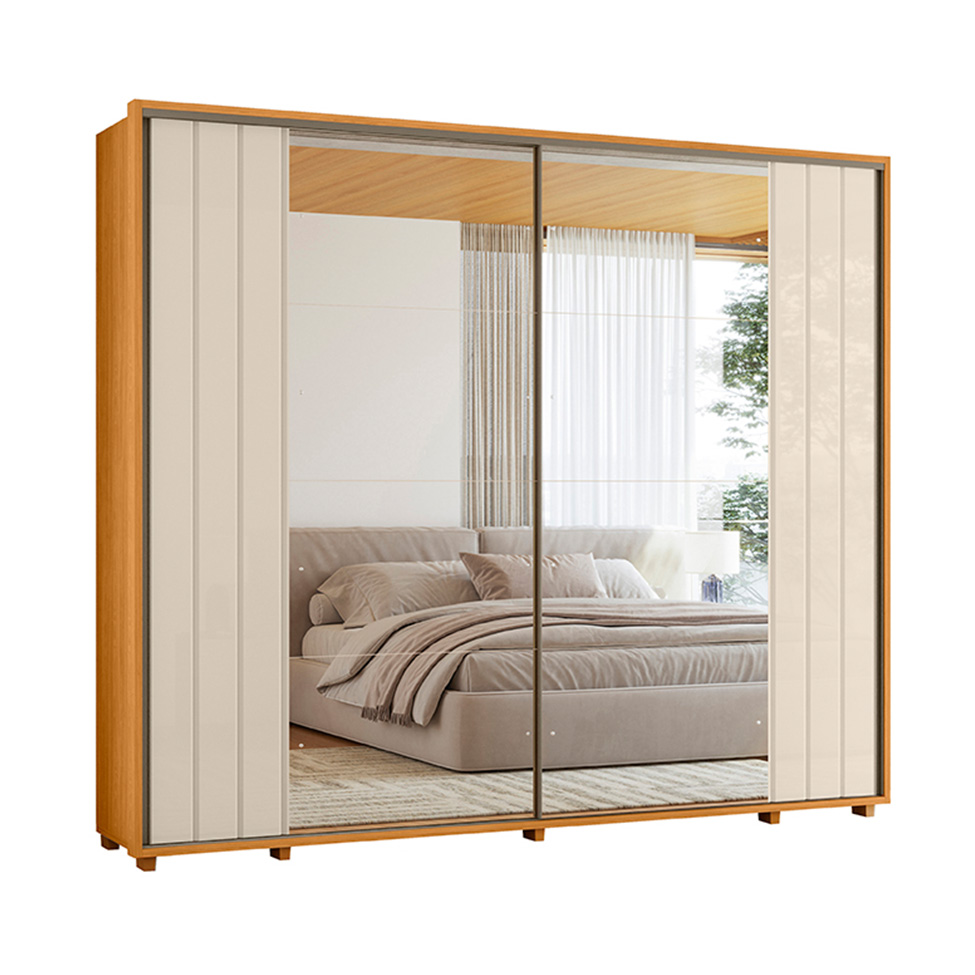Guarda-Roupa Casal com 2 Espelhos Dali 2 Portas 8 Gavetas Cinamomo e Off White