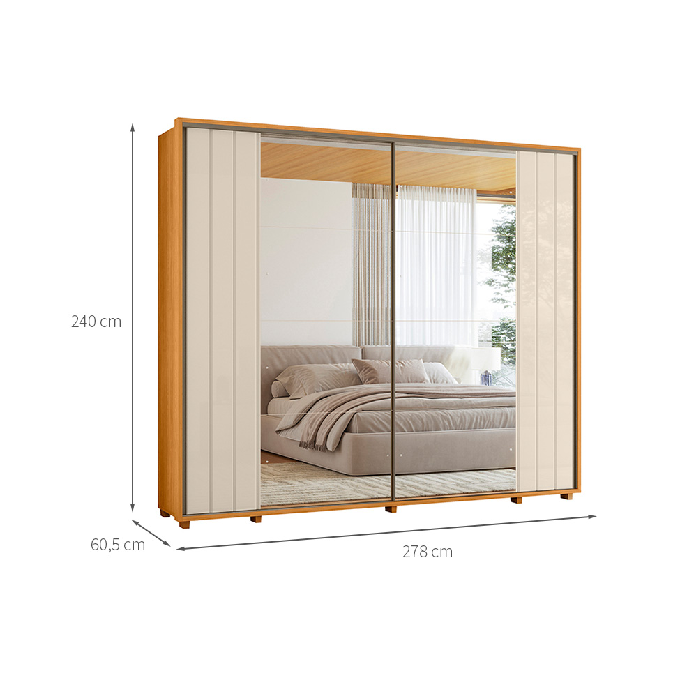 Guarda-Roupa Casal com 2 Espelhos Dali 2 Portas 8 Gavetas Cinamomo e Off White