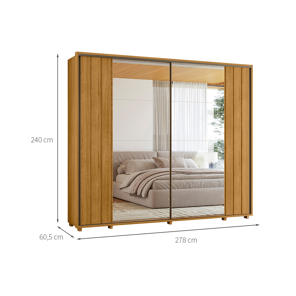 Guarda-Roupa Casal com 2 Espelhos Dali 2 Portas 8 Gavetas Cumaru