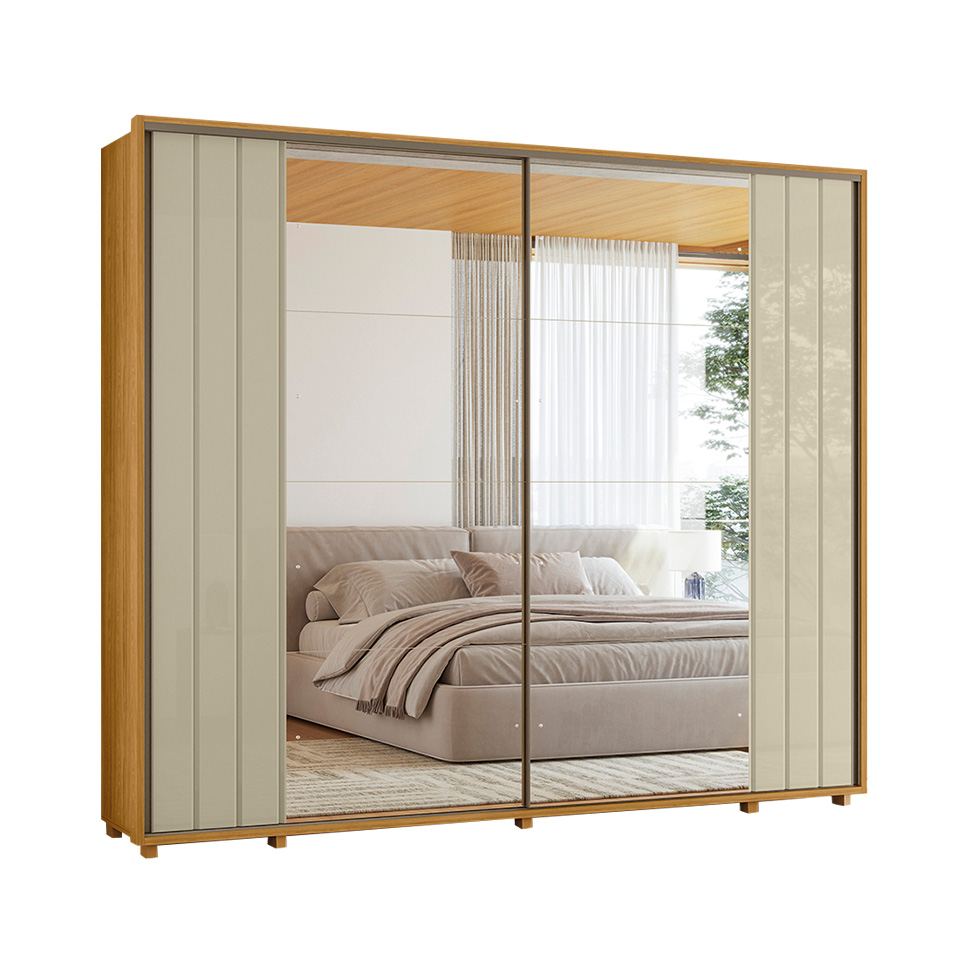 Guarda-Roupa Casal com 2 Espelhos Dali 2 Portas 8 Gavetas Cumaru e Opala