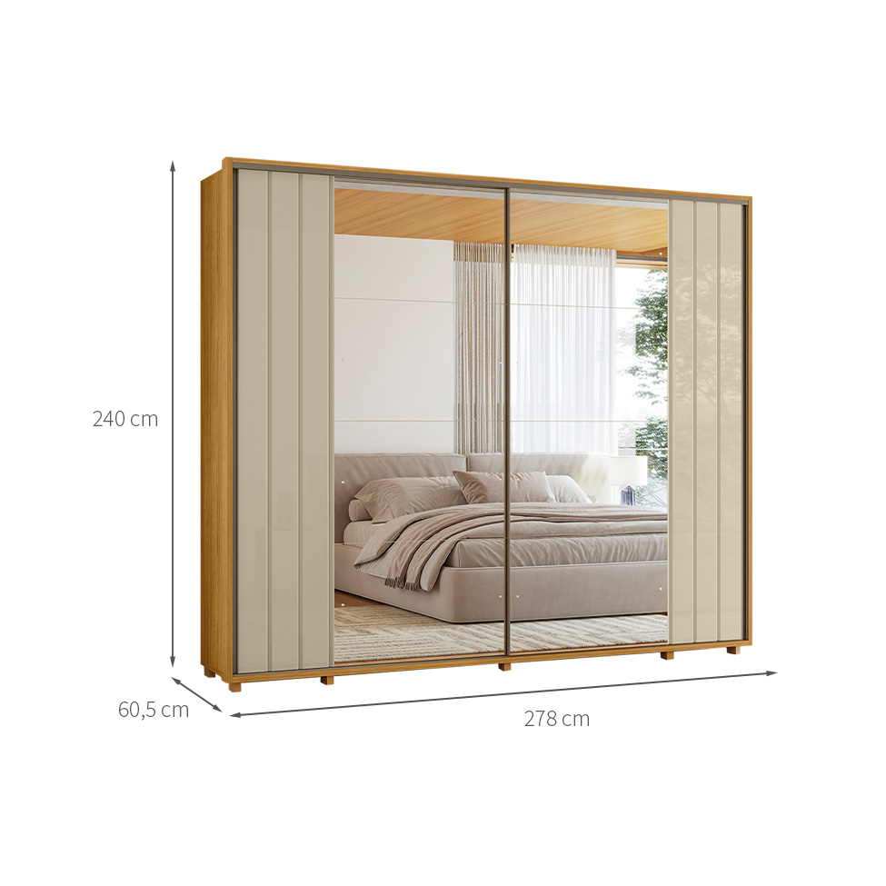 Guarda-Roupa Casal com 2 Espelhos Dali 2 Portas 8 Gavetas Cumaru e Opala