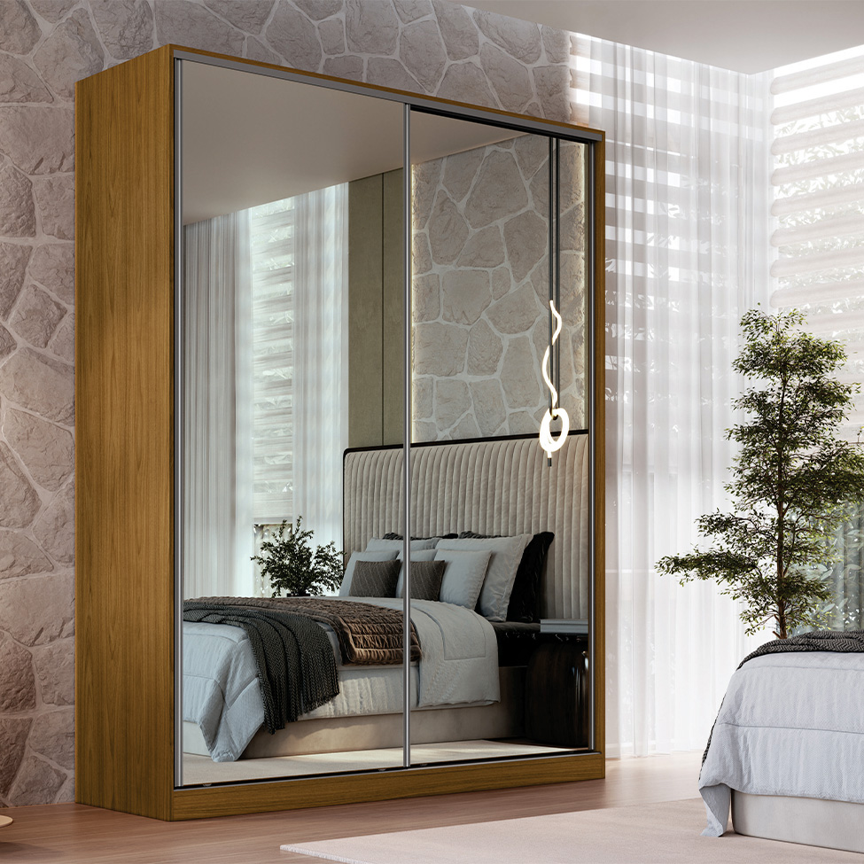 Guarda-Roupa Casal com 2 Espelhos Gioh 2 Portas 3 Gavetas Freijó