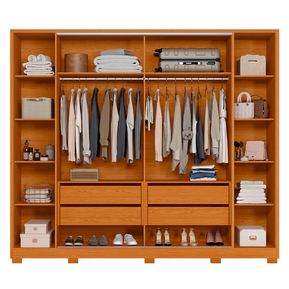 Guarda-Roupa Casal com 2 Espelhos Jacarandá Flex 4 Portas 4 Gavetas Cinamomo e Off White