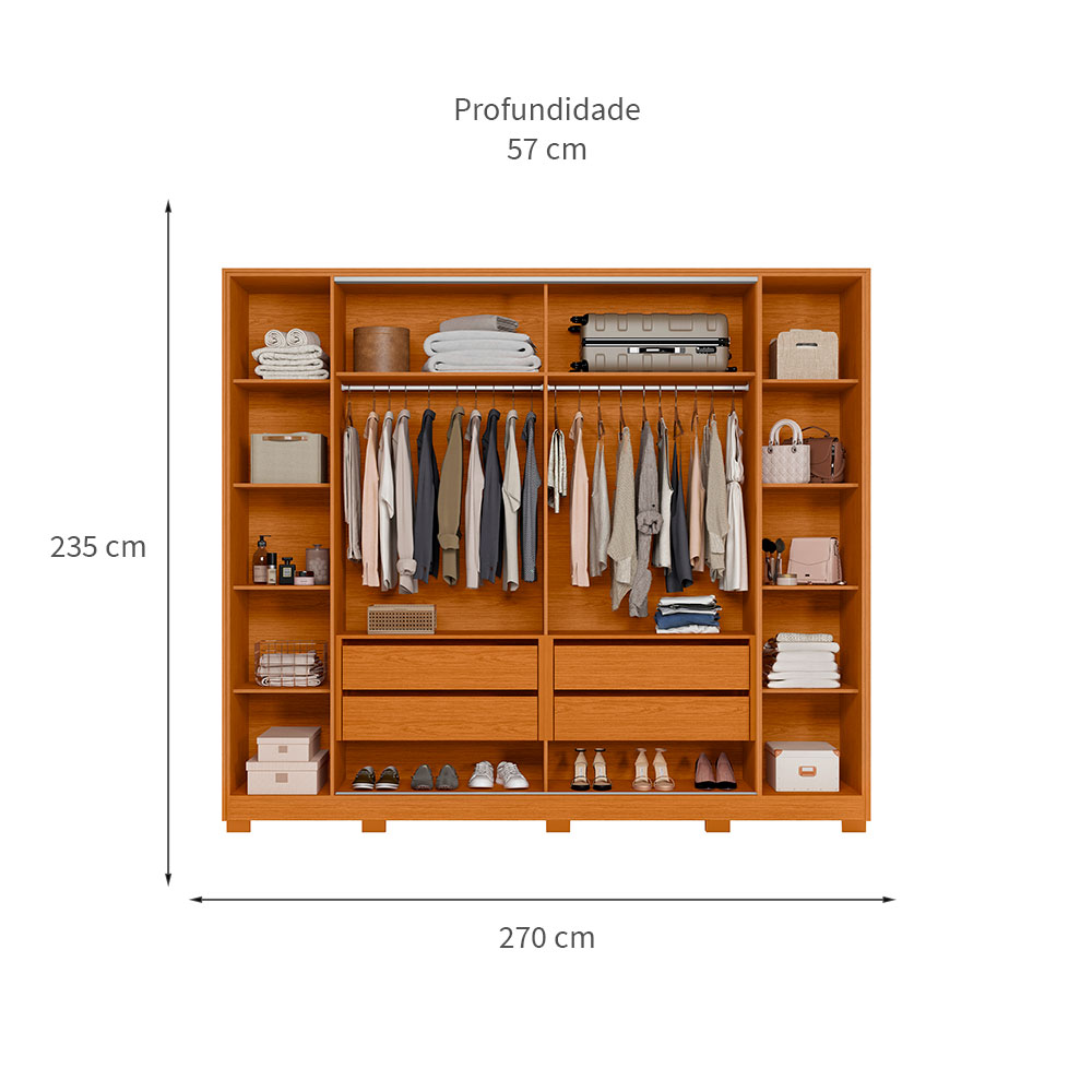 Guarda-Roupa Casal com 2 Espelhos Jacarandá Flex 4 Portas 4 Gavetas Cinamomo e Off White