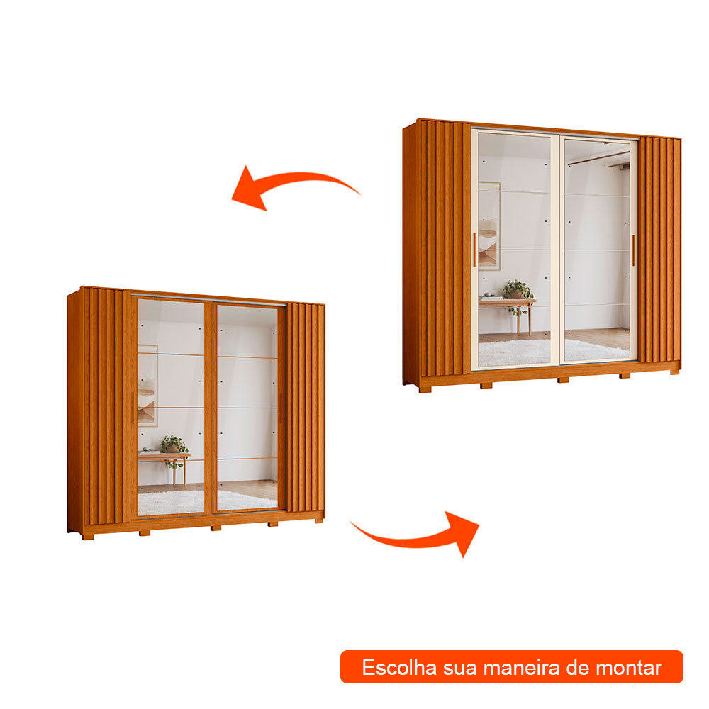 Guarda-Roupa Casal com 2 Espelhos Jacarandá Flex 4 Portas 4 Gavetas Cinamomo e Off White