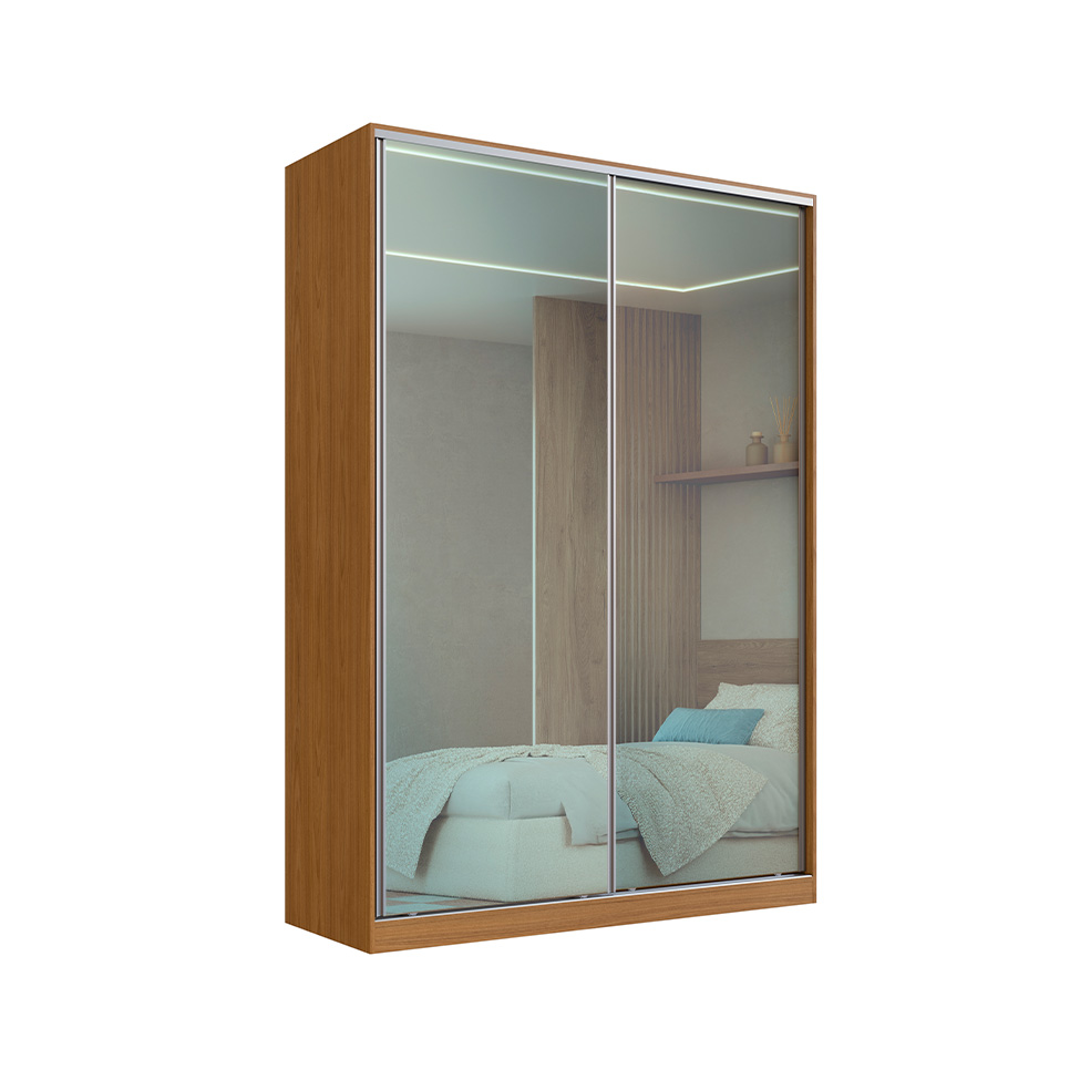 Guarda-Roupa Casal com 2 Espelhos Madê 2 Portas 3 Gavetas Freijó