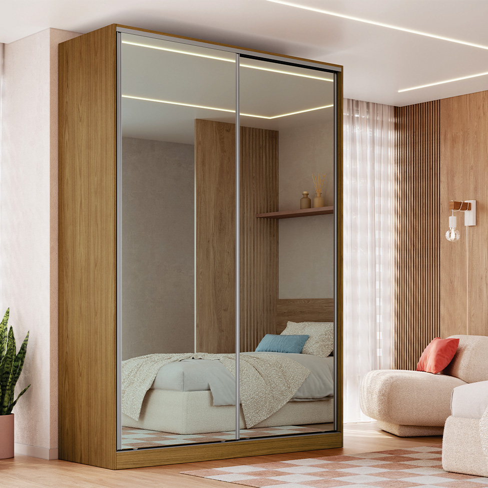 Guarda-Roupa Casal com 2 Espelhos Madê 2 Portas 3 Gavetas Freijó