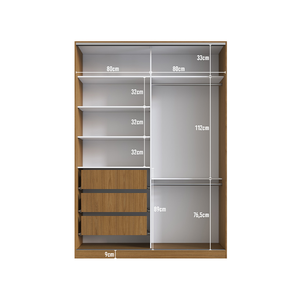 Guarda-Roupa Casal com 2 Espelhos Madê 2 Portas 3 Gavetas Freijó