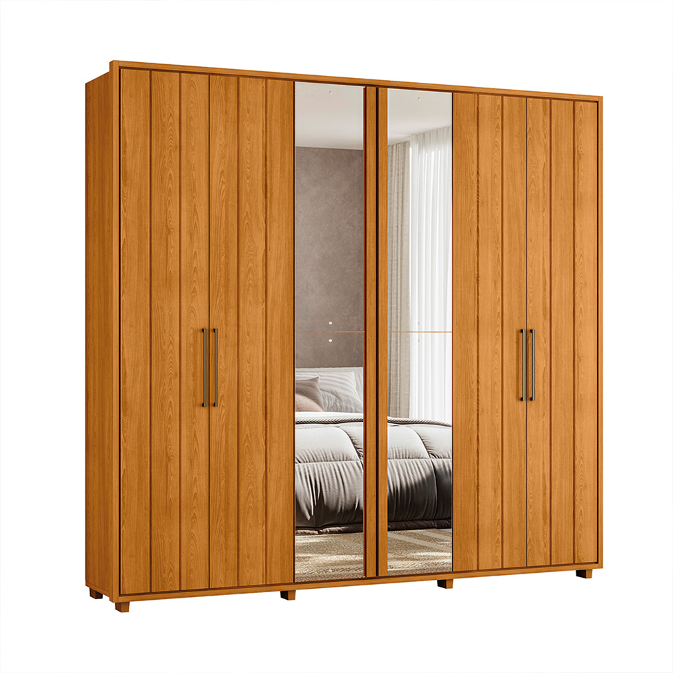 Guarda-Roupa Casal com 2 Espelhos Miro 6 Portas 4 Gavetas Cinamomo