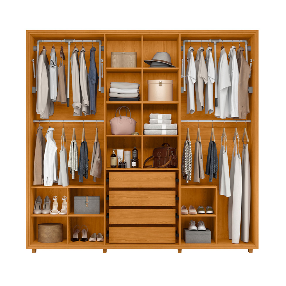 Guarda-Roupa Casal com 2 Espelhos Miro 6 Portas 4 Gavetas Cinamomo e Off White