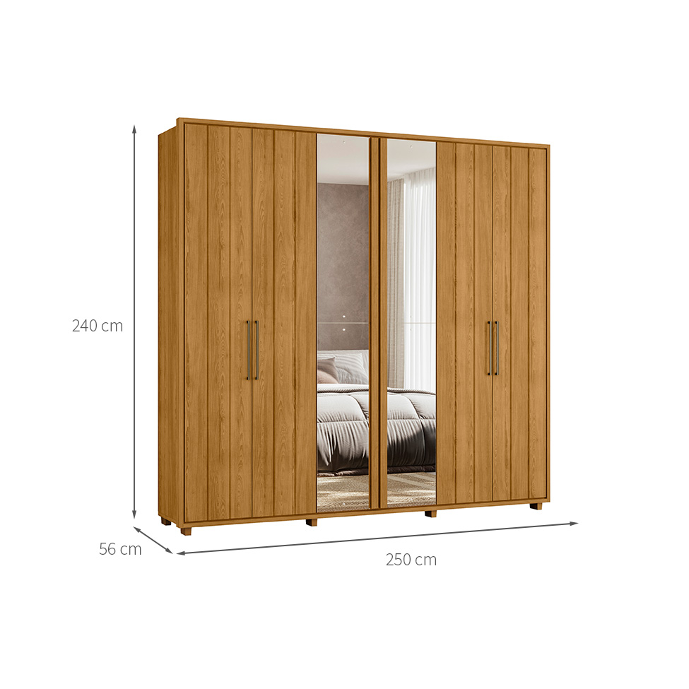 Guarda-Roupa Casal com 2 Espelhos Miro 6 Portas 4 Gavetas Cumaru