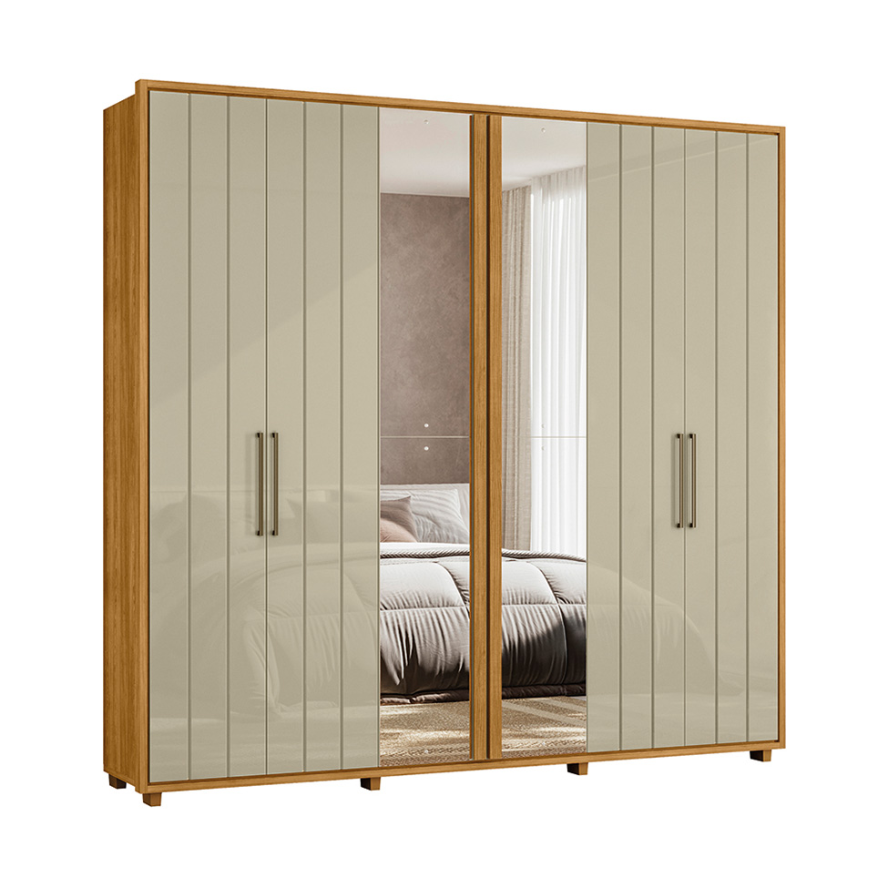 Guarda-Roupa Casal com 2 Espelhos Miro 6 Portas 4 Gavetas Cumaru e Opala