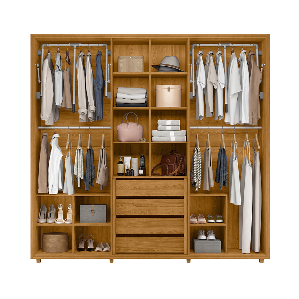 Guarda-Roupa Casal com 2 Espelhos Miro 6 Portas 4 Gavetas Cumaru e Opala
