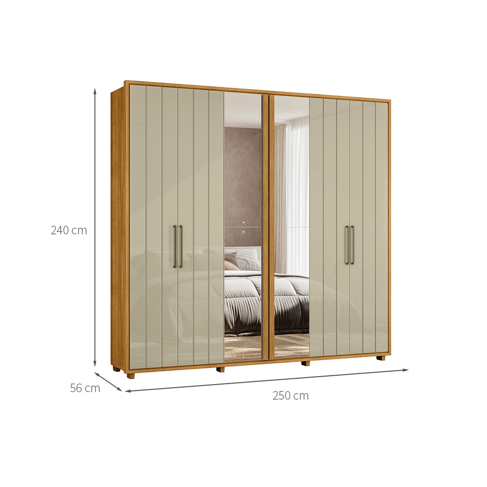 Guarda-Roupa Casal com 2 Espelhos Miro 6 Portas 4 Gavetas Cumaru e Opala