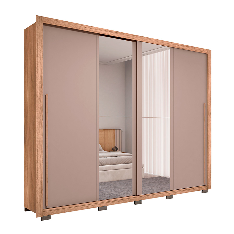Guarda-Roupa Casal com 2 Espelhos Praticus 2 Portas 4 Gavetas Buriti e Fendi