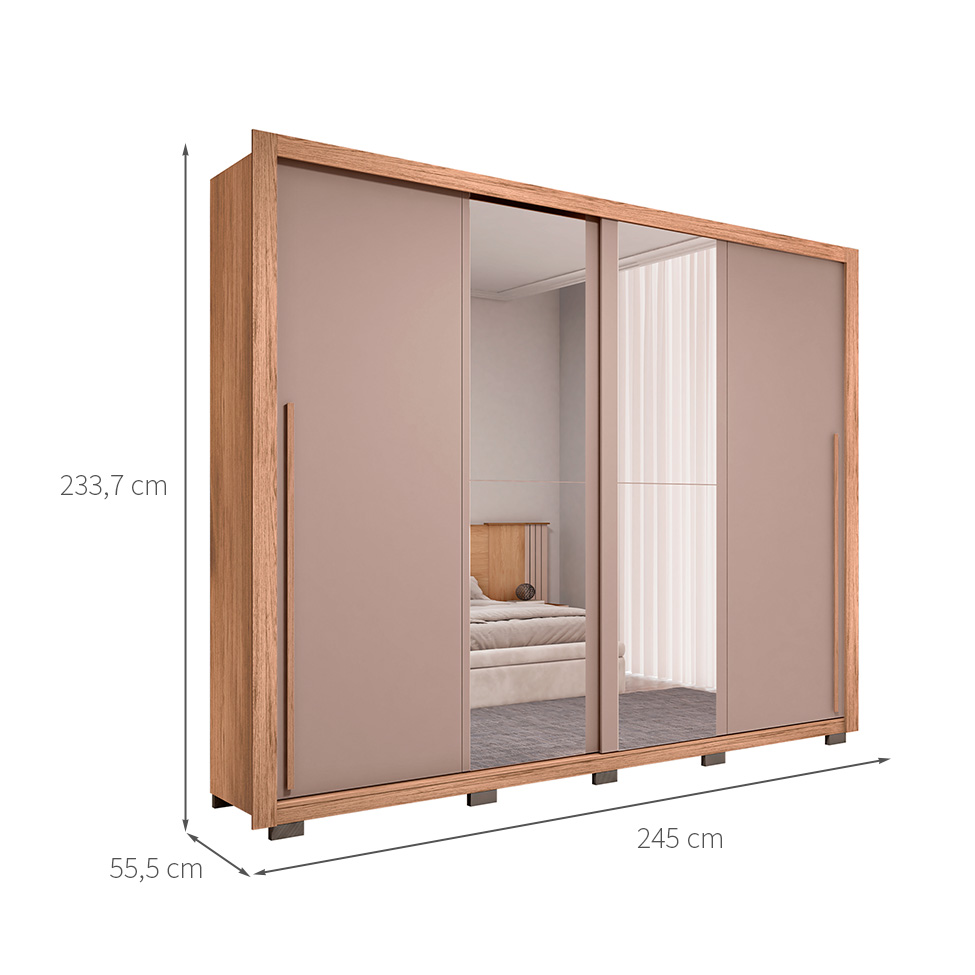 Guarda-Roupa Casal com 2 Espelhos Praticus 2 Portas 4 Gavetas Buriti e Fendi