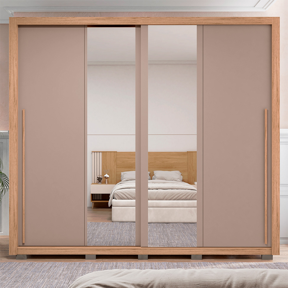 Guarda-Roupa Casal com 2 Espelhos Praticus 2 Portas 4 Gavetas Buriti e Fendi