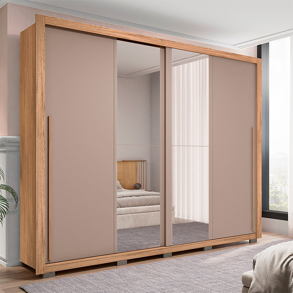 Guarda-Roupa Casal com 2 Espelhos Praticus 2 Portas 4 Gavetas Buriti e Fendi