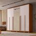 Guarda-Roupa Casal com 2 Espelhos Quintus Ripado 6 Portas 6 Gavetas Freijó e Off White
