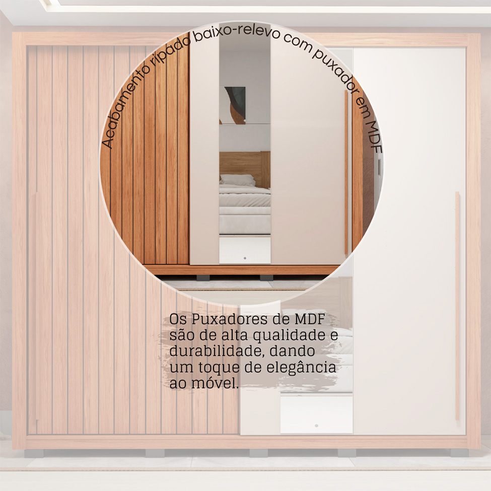 Guarda-Roupa Casal com 2 Espelhos Romanus Ripado 2 Portas 4 Gavetas Freijó e Off White