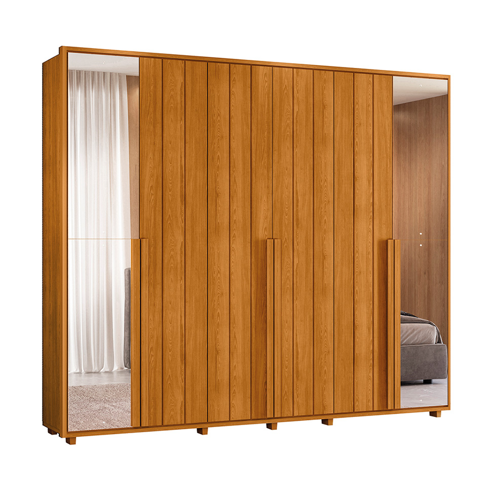 Guarda-Roupa Casal com 2 Espelhos Volpi 6 Portas 6 Gavetas Cinamomo