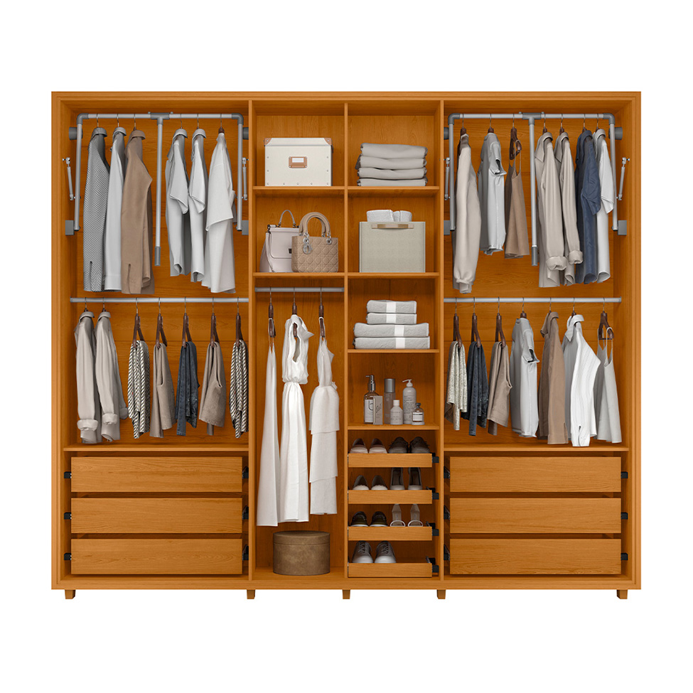 Guarda-Roupa Casal com 2 Espelhos Volpi 6 Portas 6 Gavetas Cinamomo