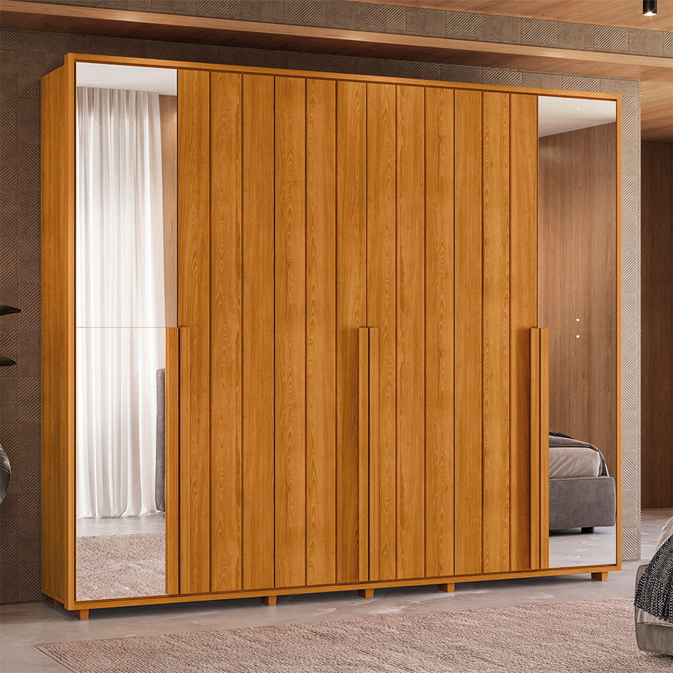 Guarda-Roupa Casal com 2 Espelhos Volpi 6 Portas 6 Gavetas Cinamomo