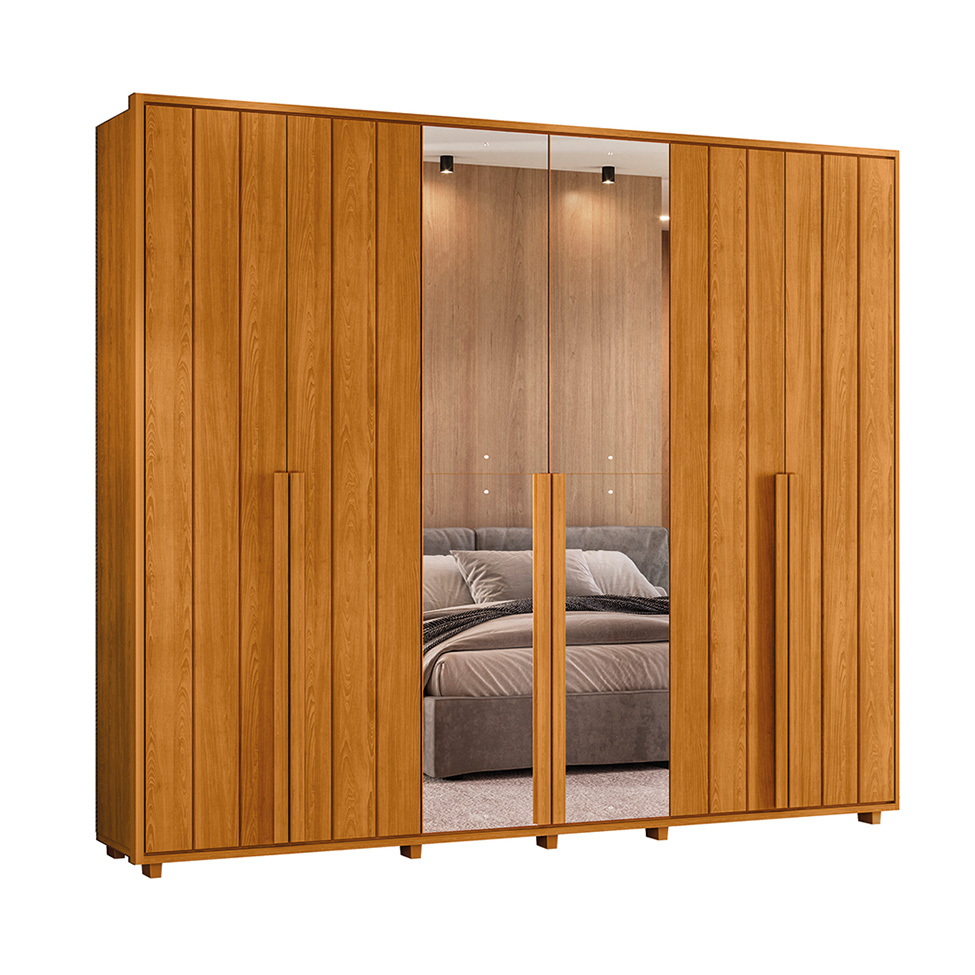 Guarda-Roupa Casal com 2 Espelhos Volpi 6 Portas 6 Gavetas Cinamomo