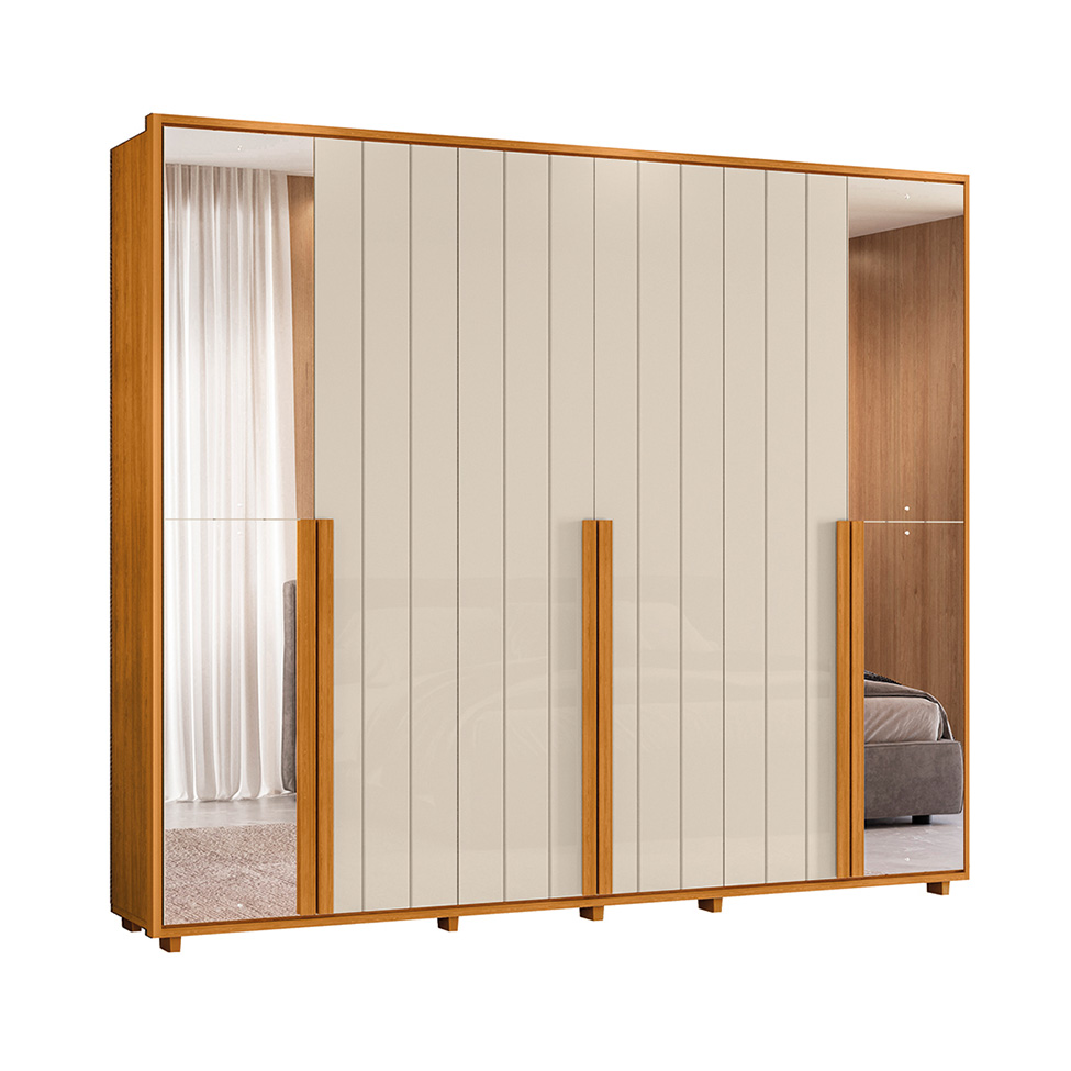 Guarda-Roupa Casal com 2 Espelhos Volpi 6 Portas 6 Gavetas Cinamomo e Off White