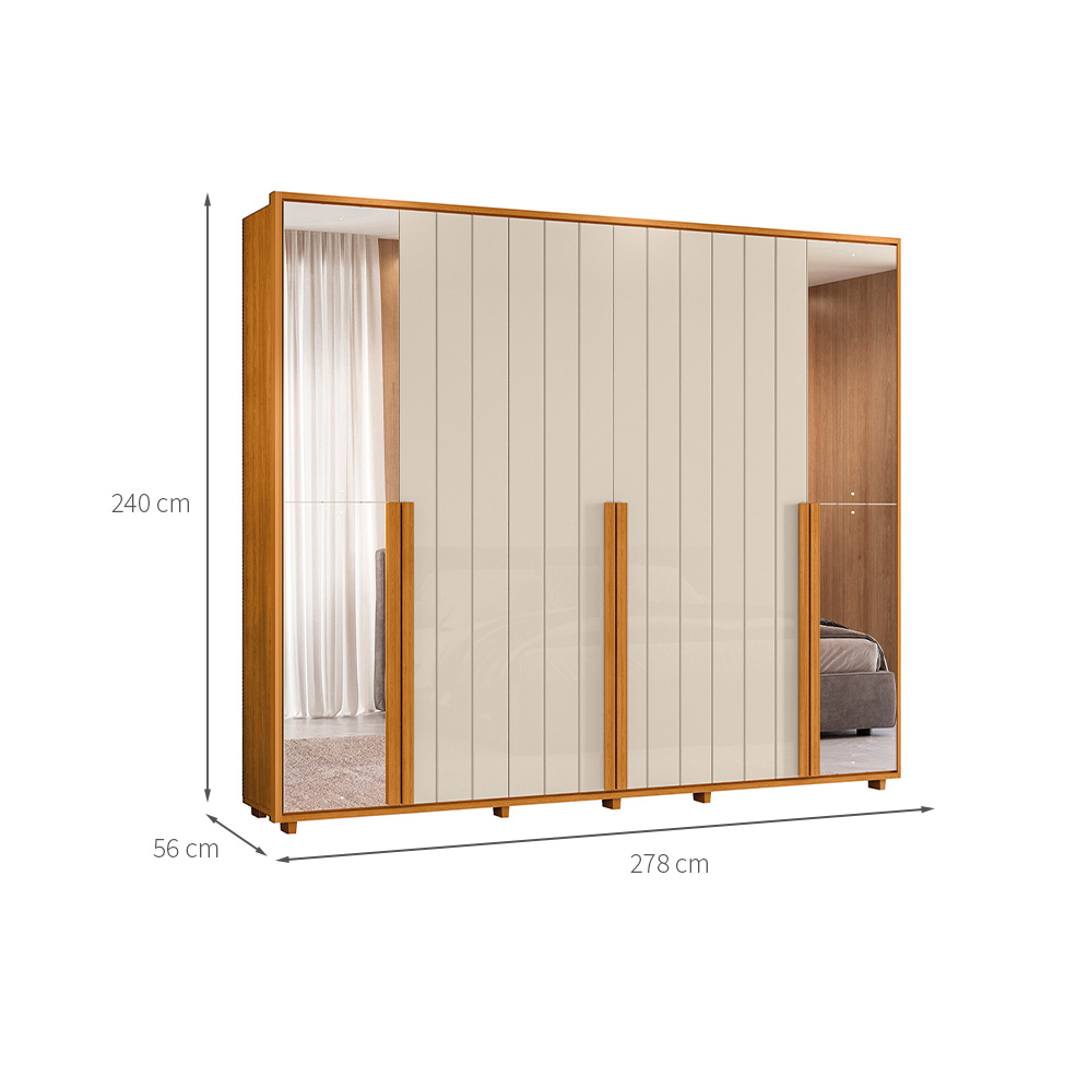 Guarda-Roupa Casal com 2 Espelhos Volpi 6 Portas 6 Gavetas Cinamomo e Off White