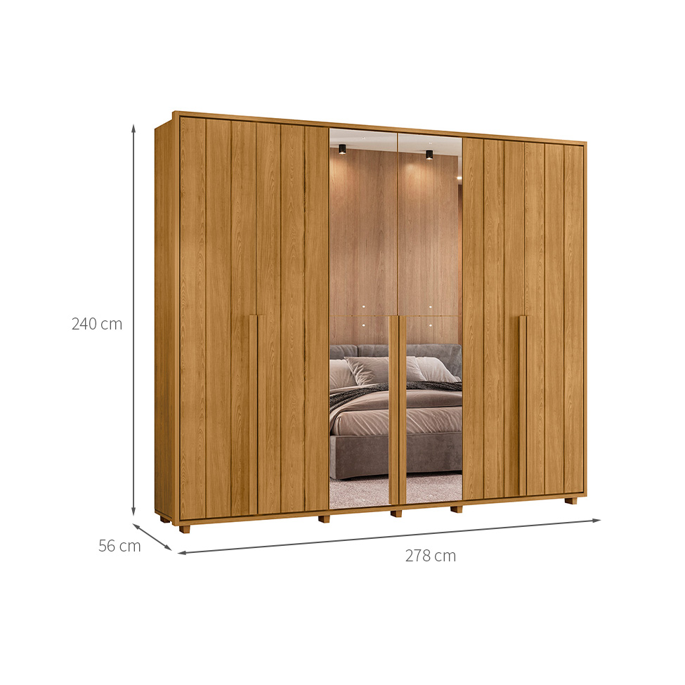 Guarda-Roupa Casal com 2 Espelhos Volpi 6 Portas 6 Gavetas Cumaru