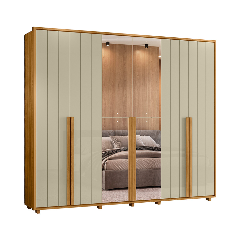 Guarda-Roupa Casal com 2 Espelhos Volpi 6 Portas 6 Gavetas Cumaru e Opala