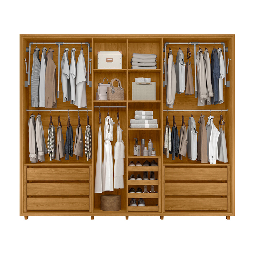Guarda-Roupa Casal com 2 Espelhos Volpi 6 Portas 6 Gavetas Cumaru e Opala