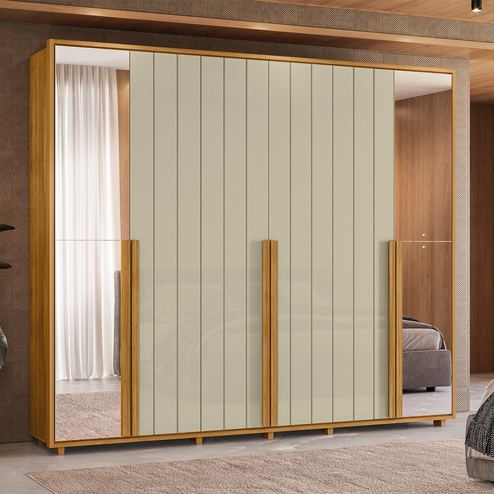 Guarda-Roupa Casal com 2 Espelhos Volpi 6 Portas 6 Gavetas Cumaru e Opala