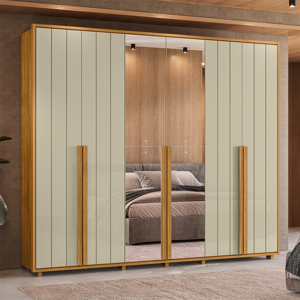 Guarda-Roupa Casal com 2 Espelhos Volpi 6 Portas 6 Gavetas Cumaru e Opala
