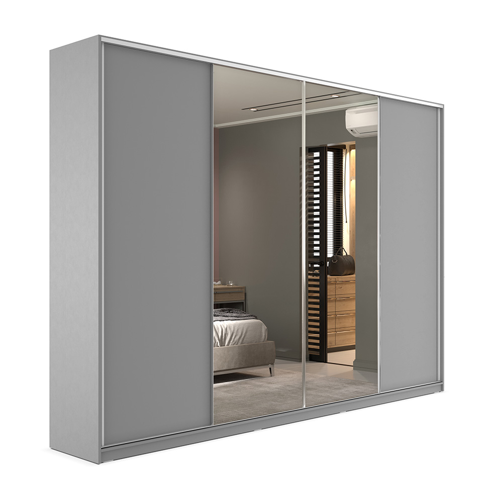Guarda-Roupa Casal com 2 Espelhos Zermatt 100% MDF 4 Portas 6 Gavetas Cinza