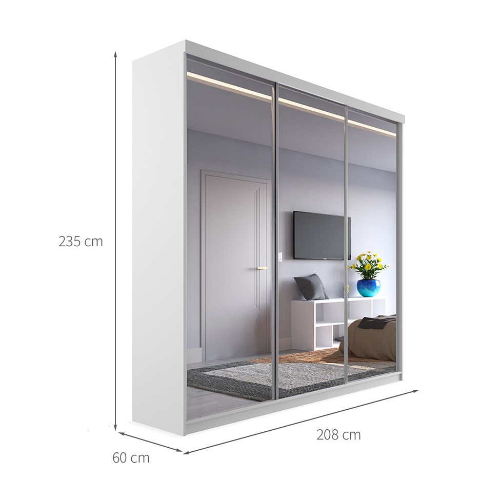 Guarda-Roupa Casal com 3 Espelhos Genebra 100% MDF 3 Portas 4 Gavetas Branco