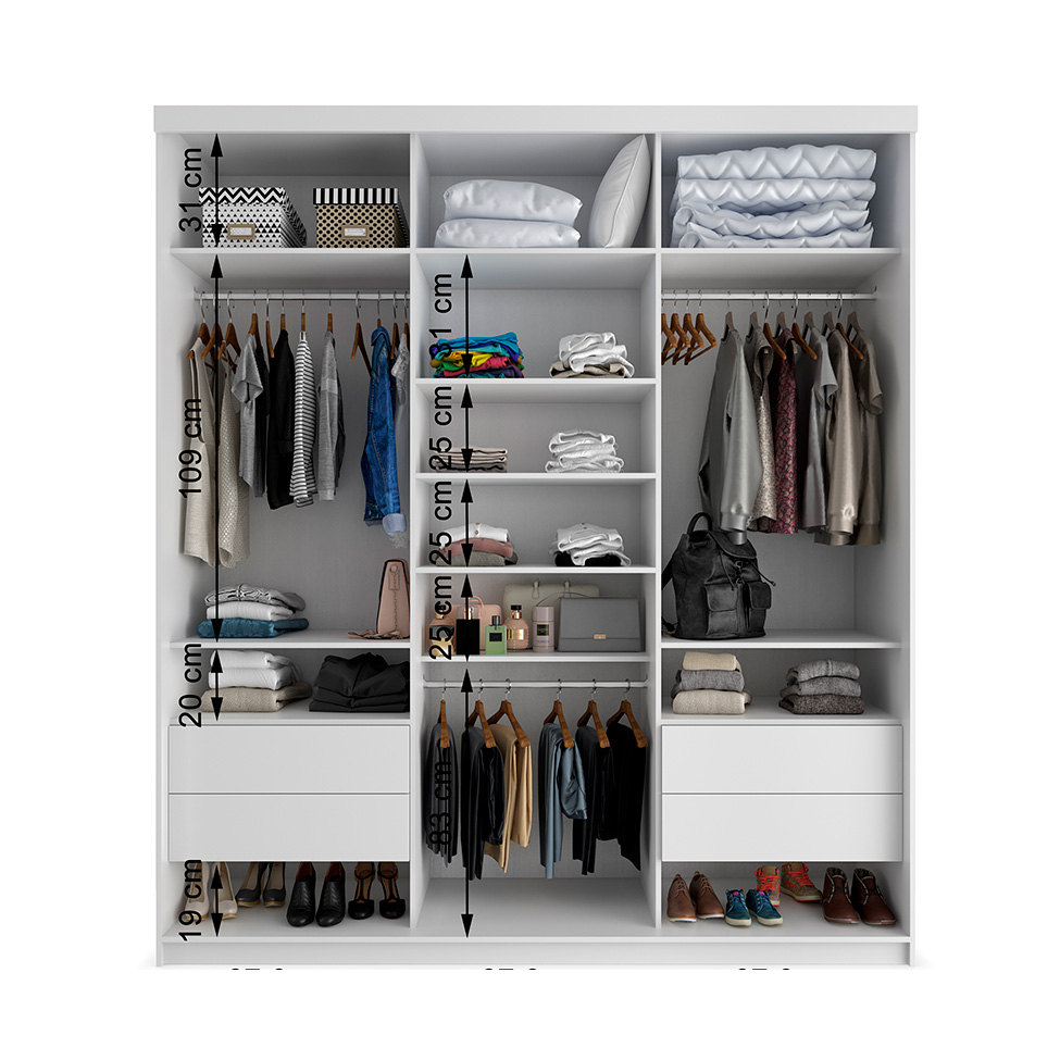 Guarda-Roupa Casal com 3 Espelhos Genebra 100% MDF 3 Portas 4 Gavetas Branco