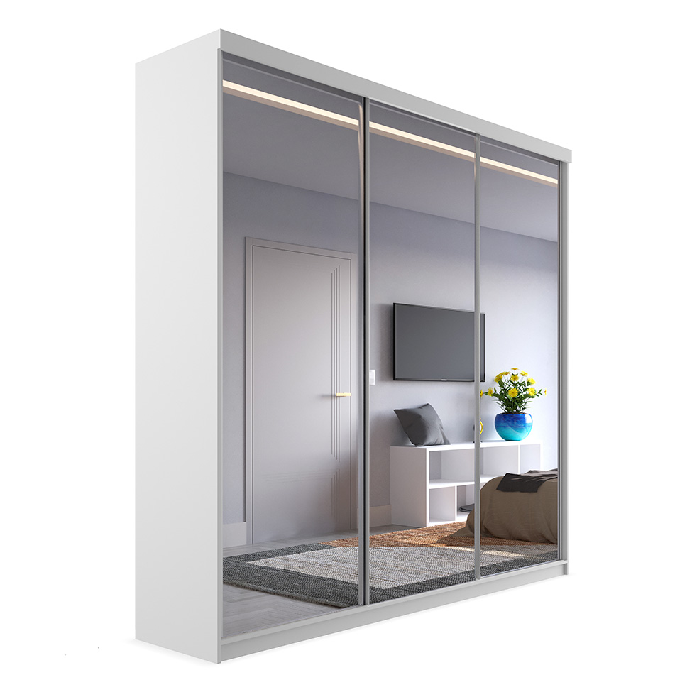 Guarda-Roupa Casal com 3 Espelhos Genebra 100% MDF 3 Portas 4 Gavetas Branco