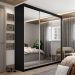 Guarda-Roupa Casal com 3 Espelhos Geneve 100% MDF 3 Portas 4 Gavetas Preto